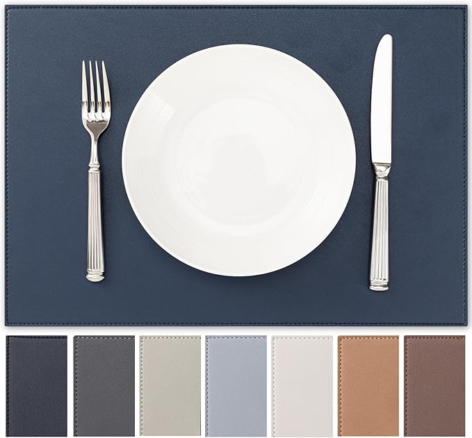 Faux Leather Placemats Set of 8 Vinyl Washable Wipeable Table Mats for Kitchen Dining Table Heat Resistant Waterproof Modern Indoor/Outdoor Placemats Non-Slip Easy Clean Place Mats (Navy Blue)