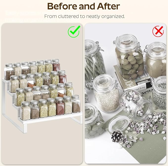 YATINEY Spice Rack, Wooden Display Riser Stand, Set of 2, Perfume Organizer, Vanity Display Stand, Tiered Countertop Organizers, Space Saving, for Kitchen Spices, Syrup, Coffee Mugs, White SR04L2WW