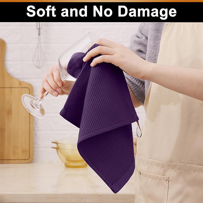 Homaxy 100% Cotton Waffle Weave Dish Cloths - 6 Pack Soft and Absorbent Dish Towels - 12 x 12 Inches Quick Dry Dish Rags - Eggplant