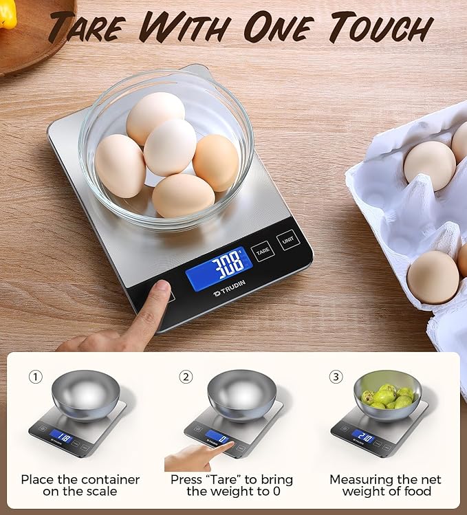 Food Kitchen Scale,NASA-Grade 33lb Digital Kitchen Scale, Precisely Measures Grams and Ounces for Baking and Cooking, Waterproof Tempered Glass (Bright Black)