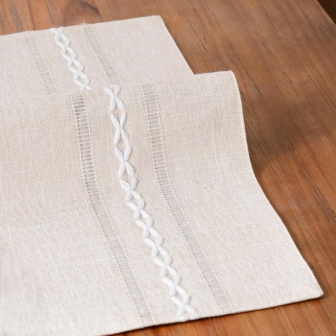 Wracra Cotton Linen Placemats, 12 x 18 Inch Set of 8 Placemats Rustic Hemstitch Place Mats for Kitchen Table and Heat Resistant-Hemstitch Ivory
