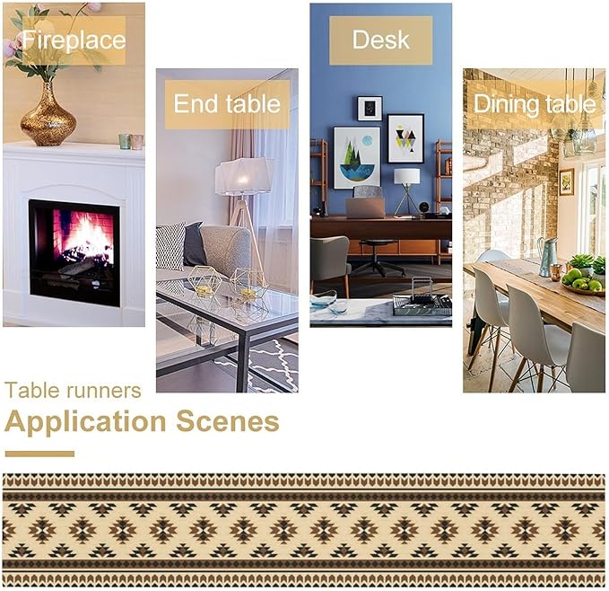 Western Aztec Table Runner Native American Tribal Art Printed Runner for Home Kitchen Dining Table Living Room Decor Fabric 1 Panel W13xL108in