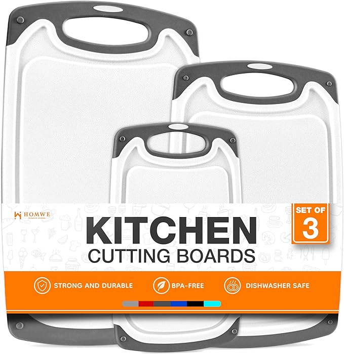 Cutting Boards for Kitchen - BPA-Free Chopping Board - Different Sizes & Non Slip Handles - Reversible, Large Cutting Board Set - Unique Gifts for Cooks Who Have Everything - 3-Pack Gray/Gray