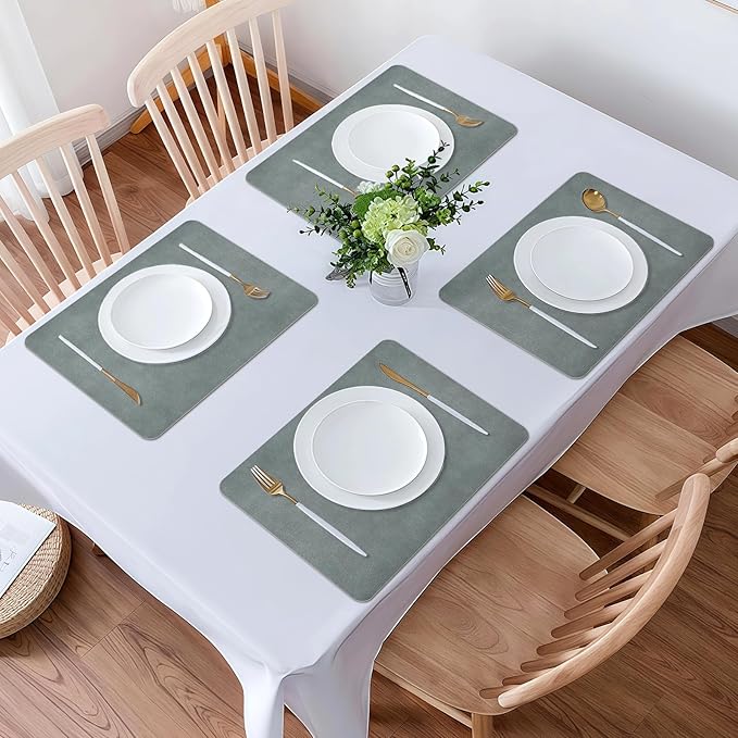 Vinyl Placemats Set of 6-12x17 Inch - Heat Resistant Washable Place Mats Waterproof Non-Slip Wipeable Table Mats for Dining Table Decor, Indoor/Outdoor Plastic Mat