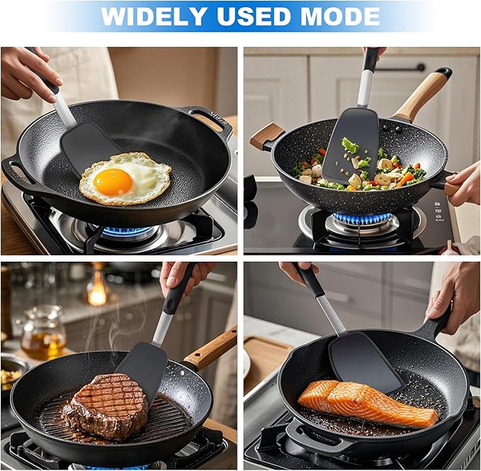Flexible Turner Rubber Silicone Spatula for Flipping Eggs, Burgers, Crepes and Fish, Non-stick Silicone Spatula and 600F Heat-resistant Kitchen Cooking Utensils,2 Pack