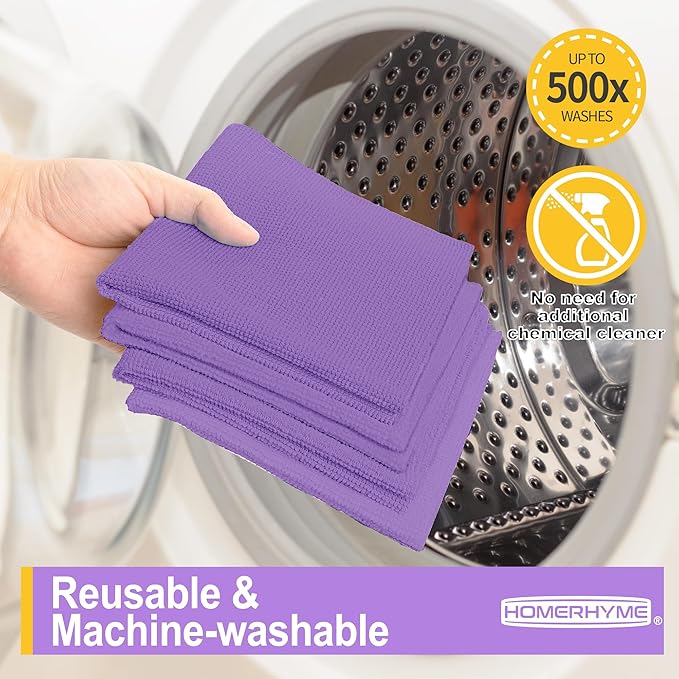 Microfiber Cleaning Cloth, 12 Pack Purple Cleaning Rags,12" X 11" Lint Free Dish Towels Wash Cloths, Reusable Microfiber Towels for Home and Kitchen Bathroom Apartment Cleaning Supplies