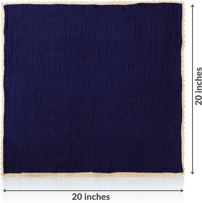 FINGERCRAFT Dinner Cloth Napkin Cotton Muslin Double Gauze 12 Pack with Classic Lace for Everyday Use, Wedding, Christmas, Easter Napkins Cloth are Pre Shrunk and Good Absorbency Bellwether Blue