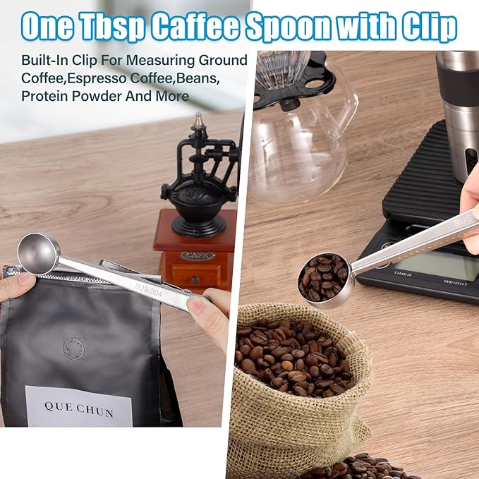 14 Piece Measuring Cups and Spoons Set Stainless Steel - 5 Nesting Measuring Cups & 6 Measuring Spoons, 1 Coffee Scoop & 1 Leveler & 1 Mini Blender for Cooking Baking
