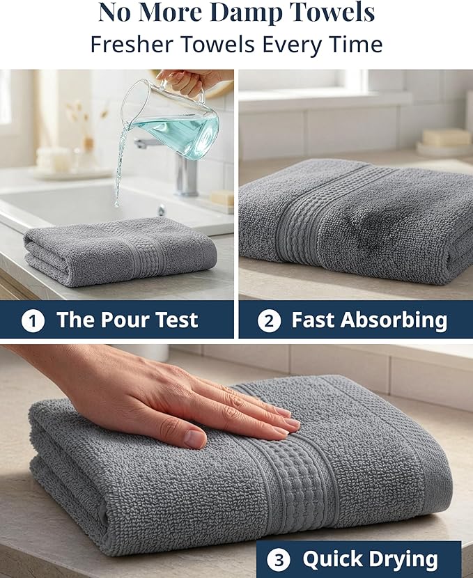 Grey Hand Towels for Bathroom - Pack of 4 (16" x 28") - 100% Cotton Double Stitched Edges - Ultra Soft, Quick Dry & Highly Absorbent - Everyday Comfort Hand & Face Towels for Family and Gym Use - Grey
