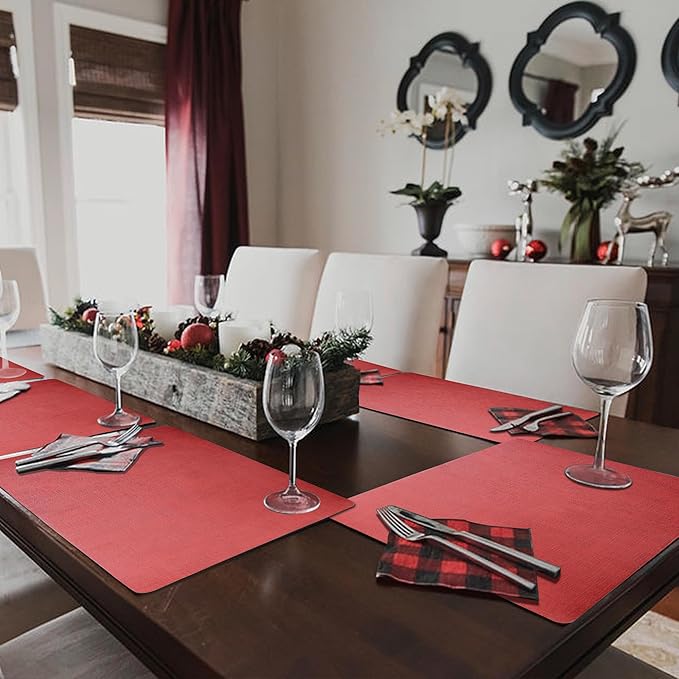 Maxpearl Faux Leather Placemats Set of 4, Waterproof - Wipe Clean - Heat Resistant - Anti Slip Dining Table Place Mats, Suitable for Indoor & Outdoor Use, 17’’×12’’, Red
