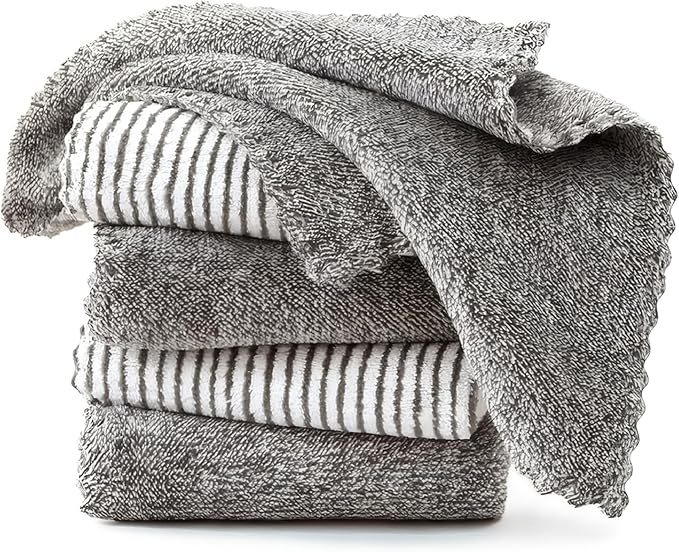 5 Pack Kitchen Towels and Dishcloths Sets, 12 X 12 Inches, Absorbent Dish Towels for Kitchen, Microfiber Cleaning Cloth, Dish Cloths for Washing Dishes (Blackliner)