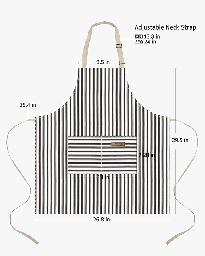Syntus Apron for Men Women, Adjustable Cooking Kitchen Chef Aprons with 2 Pockets, Cotton/Polycotton/Polyester