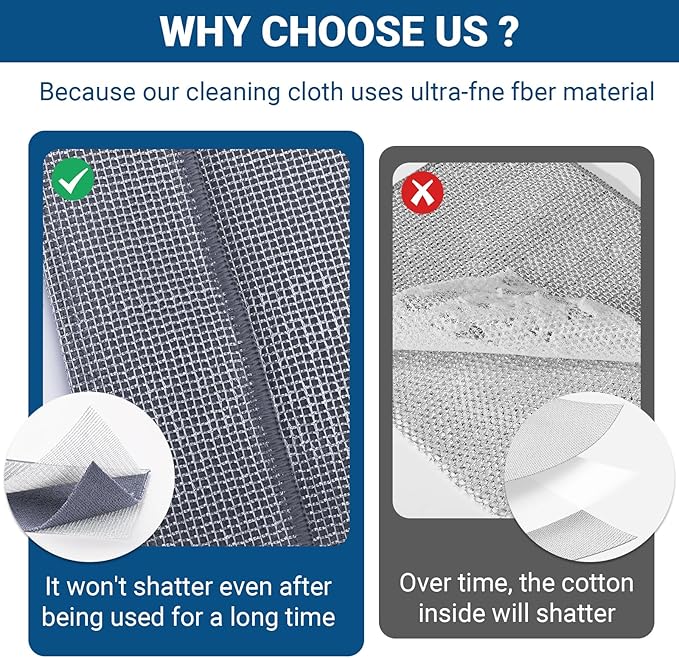Forggon 10 Pcs New Upgrade 3-Layer Non Scratch Wire Dishcloth,Wire Dishwashing Rag, Non-Scratch Wire Dishwashing Rags for Wet and Dry, Kitchen Cleaning Dish Rags for Cookware,Sinks, Dishes,Stove