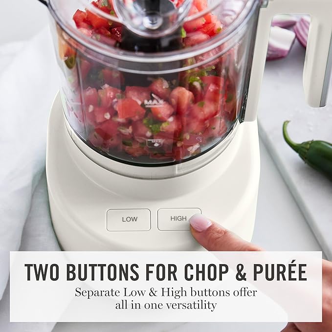 Martha Stewart 3 Cup Food Processor, Electric Vegetable Chopper, Stainless Steel Blades, 24oz BPA-Free Bowl, Pour Spout, Dicing, Mincing, Chop & Puree, Dishwasher Safe, Oil Chute, Easy-Clean, Linen