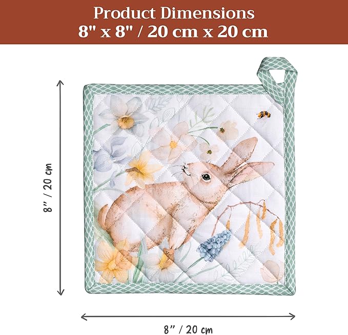 Maison d' Hermine Pot Holders 100% Cotton Heat Resistant Potholders 8" x 8" Hot Pads with Loop BBQ Cooking Baking Gifts for Mothers Day Handling Hot Pans Spring/Summer (Pack of 1, Easter Dew)