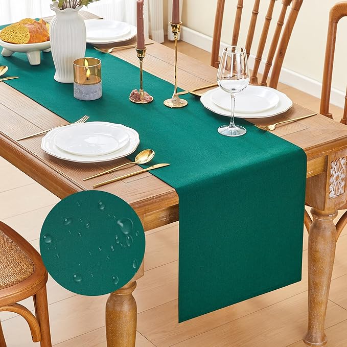 YATOJUZI Green Table Runner Seasonal Kitchen Dining Coffee Table Decoration 55 Inches Long Waterproof Farmhouse Rustic Christmas Green Table Runner Home Wedding Party Decor 16x55Inch