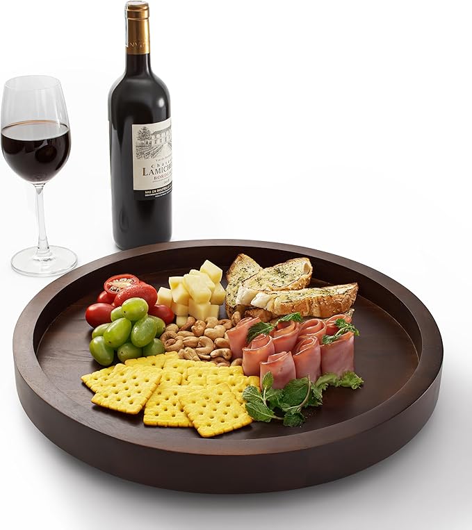 TIDITA 16" Acacia Lazy Susan Turntable for Table - Wooden Charcuterie Boards Cheese Board - Extra Large Lazy Susan Organizer - Kitchen Turntable for Cabinet, Pantry (16 Inch, Walnut)