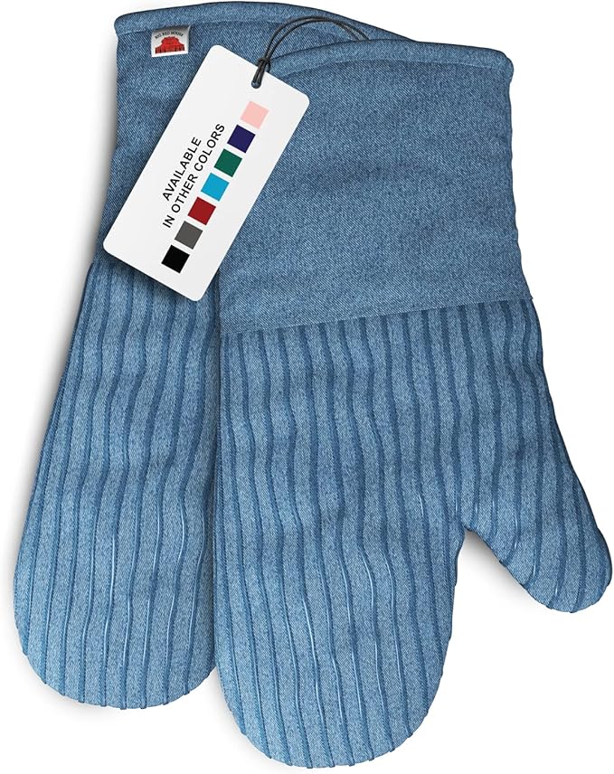 Big Red House - Silicone Oven Mitts - Blue Denim Set of 2-12.5" - Heat Resistant to 536 F / 280 C Kitchen Gloves - Professional Grade Protection Hot Cooking Baking