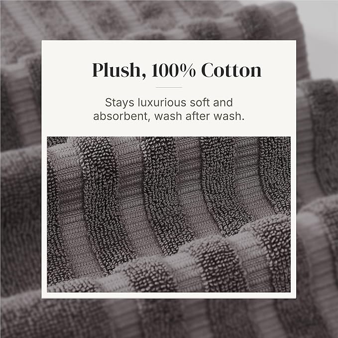 Modern Threads Classic Diamond 6-Piece 100% Cotton Towel Set – Yarn Dyed Jacquard – Includes 2 Bath Towels, 2 Hand Towels, 2 Washcloths – Absorbent, Quick Dry, Soft & Durable – Gray