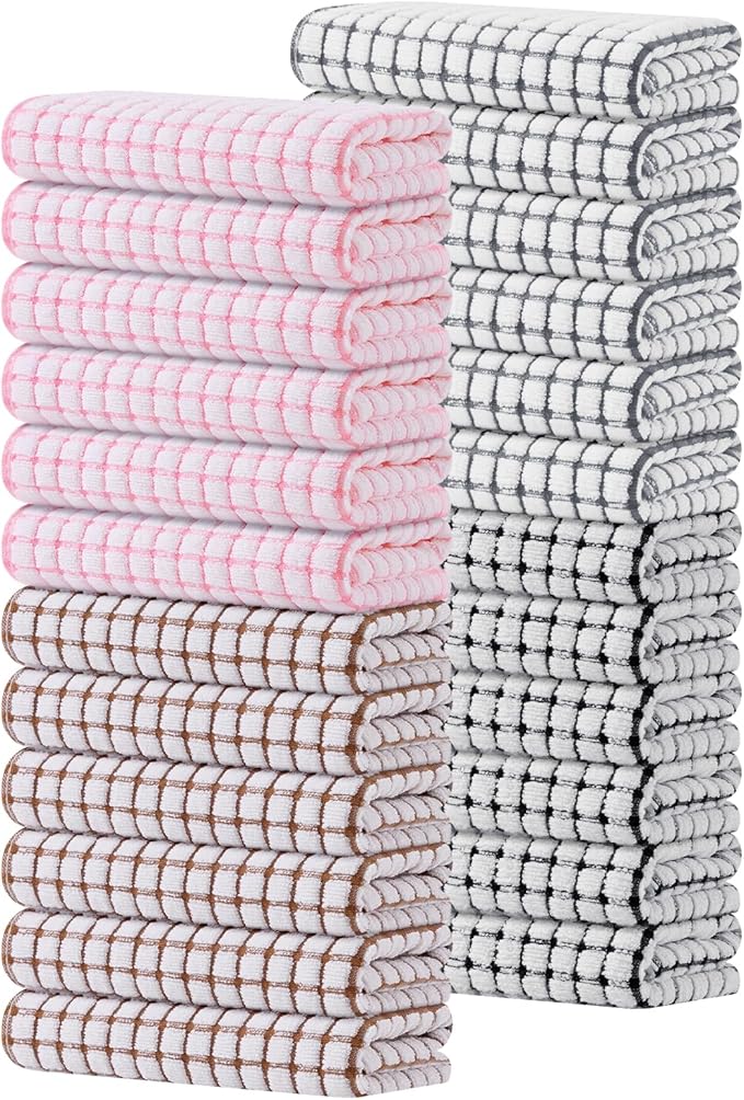 Kitinjoy Cotton 24 Pack Terry Kitchen Towels, 16 x 25 Inches Super Soft and Absorbent Dish Towels, Quick Drying Hand Towels for Kitchen Drying, Mix Color