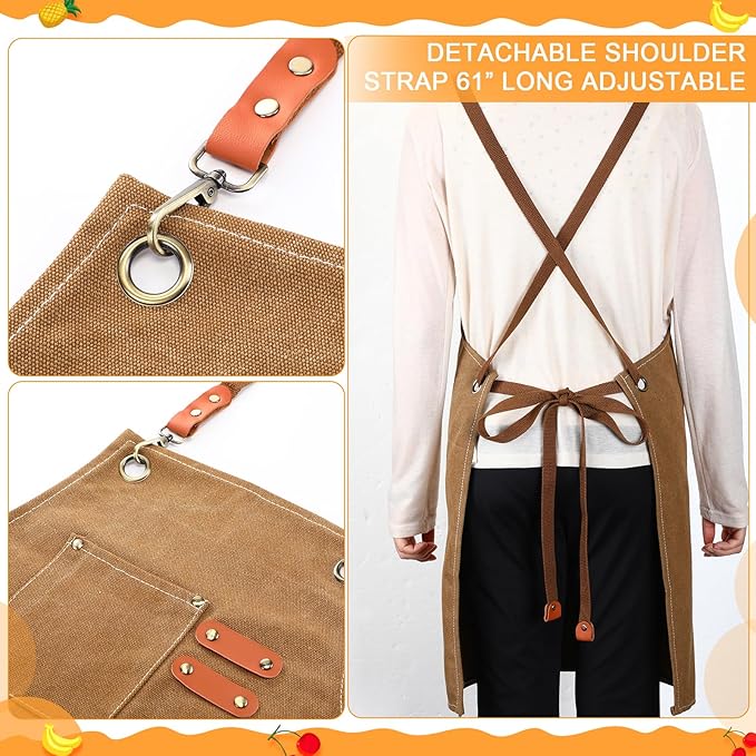 Toulite 4 Pack Canvas Chef Apron for Men with Adjustable Strap Cross Back Cotton Barber Apron with Pocket, 26 x 30''