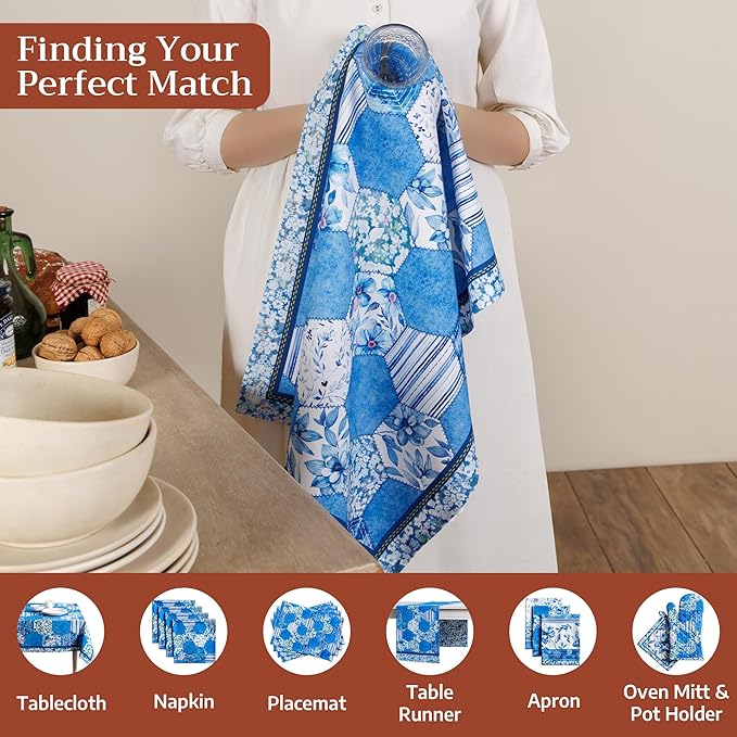 Maison d' Hermine Kitchen Towels Set of 3 100% Cotton 27.50" x 20" Reusable Cloth Tea Dish Towels Absorbent with Hanging Loop for Kitchen Gifts for Mothers Day Spring/Summer (Summer Blues)