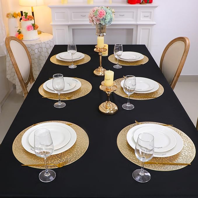 Snowkingdom Gold Placemats Round Set of 8, Gold Metallic Hollow Vinyl 15 Inch Round Placemat, Washable Wipeable Easy Clean Non Slip Stain Kitchen Dining Table Place Mats for Wedding Party Decoration