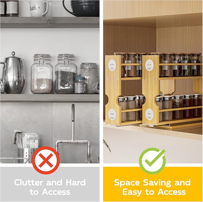 Jolitac Bamboo Pull Out Spice Rack for Cabinet, Slide Out Drawers, Space-Saving Seasoning Kitchen Pantry Sliding Vertical Organization, Easy to Install, 9.1" Wide, 3 Drawers(1.85" Wide), 2-Tier