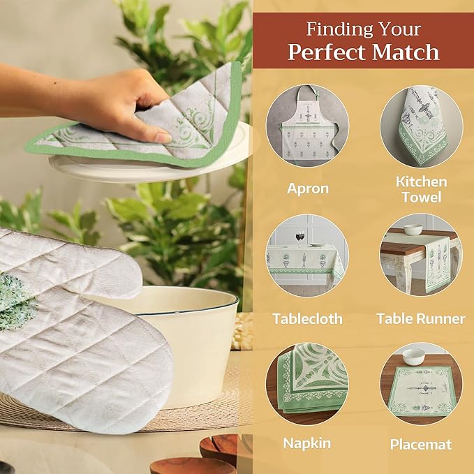Maison d' Hermine Pot Holders 100% Cotton Heat Resistant Potholders 8" x 8" Hot Pads with Loop BBQ Cooking Baking Gifts for Mothers Day Handling Hot Pans Spring/Summer (Pack of 1, Jardin Du Roy)