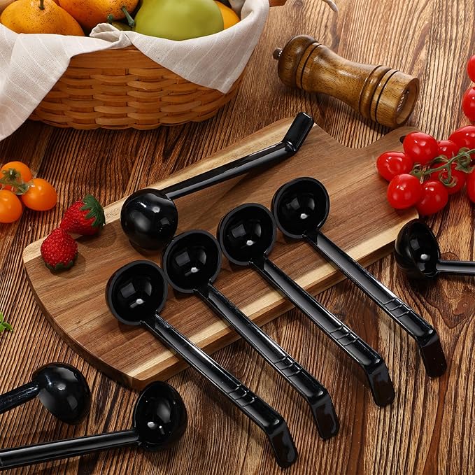 Tioncy 20 Pcs 1 oz Plastic Small Ladles with 8 Inches Long Handle, Mini Ladle for Serving Salsa Sauce Dressing Punch Bowl Sauces and Toppings (Black)