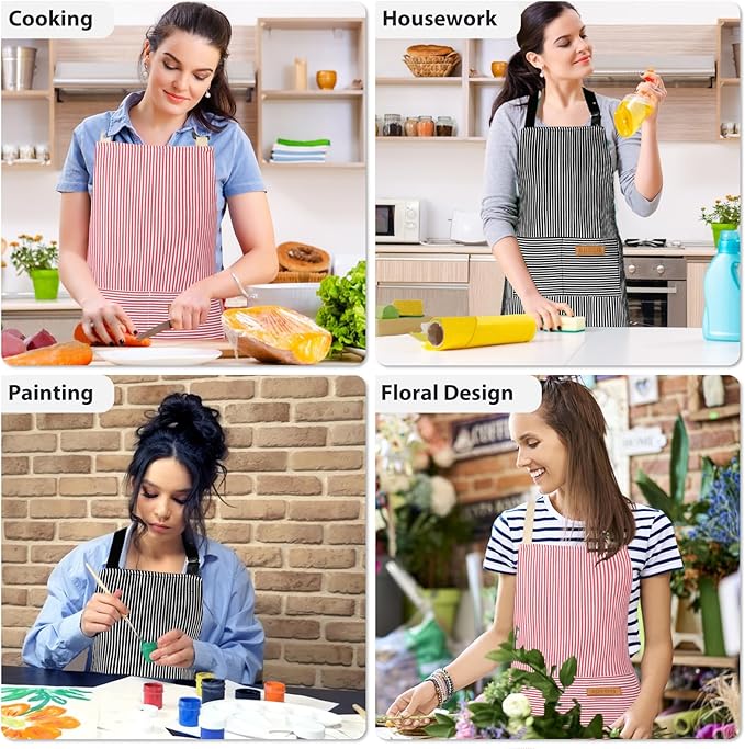 VALOME 2 Pack Kitchen Aprons, Apron for Cooking with 2 Pockets, Unisex Adjustable Neck Strap Chef Aprons for Men Women