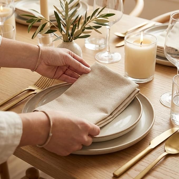 ACCENTHOME Accent Home 100% Cotton Napkins, Delicate Cloth Napkins for Dinners, Parties and Weddings，18 x 18 Inch Set of 6 - Natural