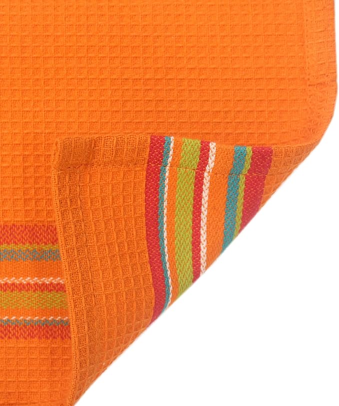 COTTON CRAFT Salsa Stripe Kitchen Towel - Set of 8 Pure Cotton Absorbent Waffle Weave Dish Towel Dish Cloth - Low Lint Reusable Drying Towels - Restaurant Bar Cleaning Kitchen Hand Towel -16x28 Multi