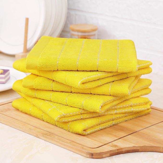Homaxy 100% Cotton Terry Kitchen Dish Cloths, Ultra Soft and Absorbent Dish Towels for Kitchen, Perfect for Drying and Washing Dishes, 12 Pack, 12 x 12 Inches, Yellow