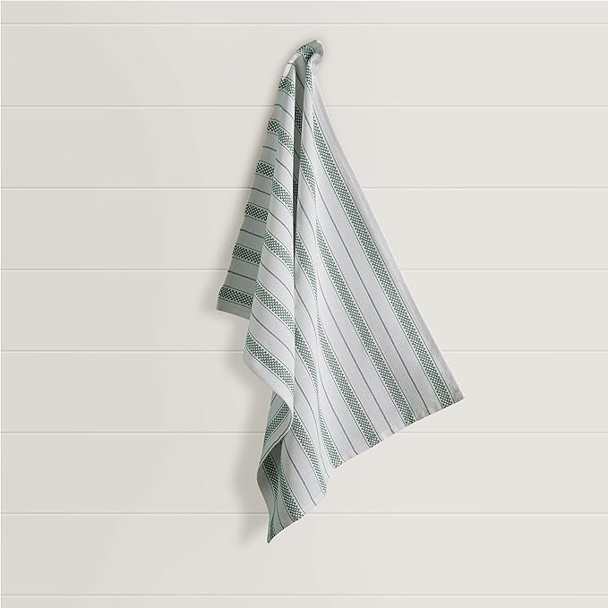 Kitchen Towels Set – Pack of 6 (20’’ x 30’’) Extra Large Premium Cotton Dish Towels for Kitchen – Chain Stripe Towels – Absorbent – 100% Cotton – with Hanging Loop – Green