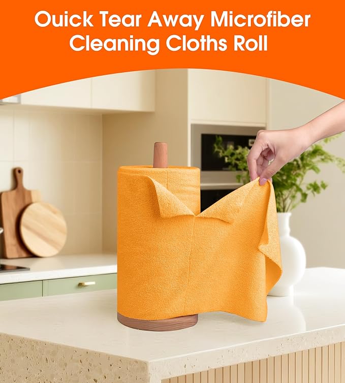 Microfiber Cleaning Cloth Roll–100 Pack, Tear Away Microfiber Towels, Reusable, Washable, Scratch-Free, Kitchen Towels for Car, Home, Kitchen, Glass, Dishes(Tangerine Yellow)
