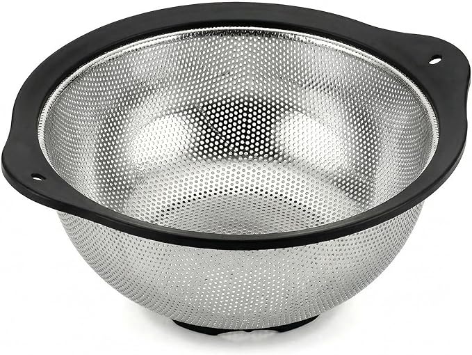 304 Stainless Steel Colander 3-Quart, Heavy Duty Metal Strainer with Riveted Handles, Micro-Perforated Food Strainer for Draining Pasta, Orzo, Rice, Berry, Stable Ring Base, Rust Free