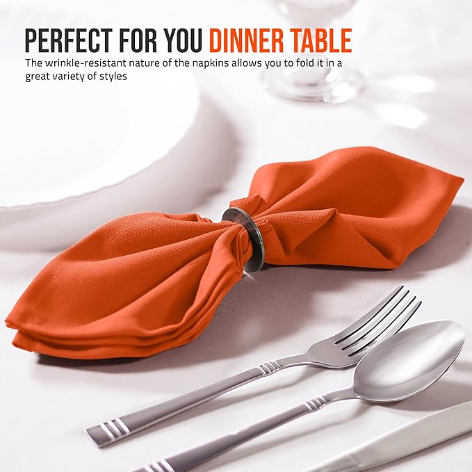 Utopia Home Orange Cloth Napkins (12 Pack, 18x18 Inches), Ideal Dinner Napkins for Halloween, Thanksgiving, Party, Wedding and Lunch/Dinner
