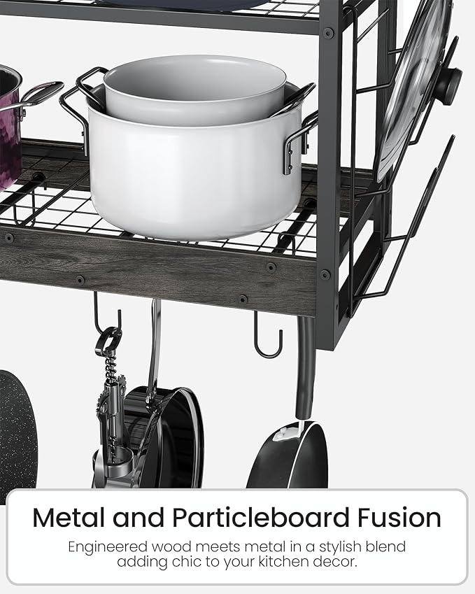 CHOEZON Hanging Pot Rack, Pot Rack Wall Mounted, 2-Tier Kitchen Pot and Lid Organizer, Wall-Mounted Cookware Holder with 12 Hooks, for Kitchen Storage of Pots, Pans, Utensils, Charcoal Black TPR02BC