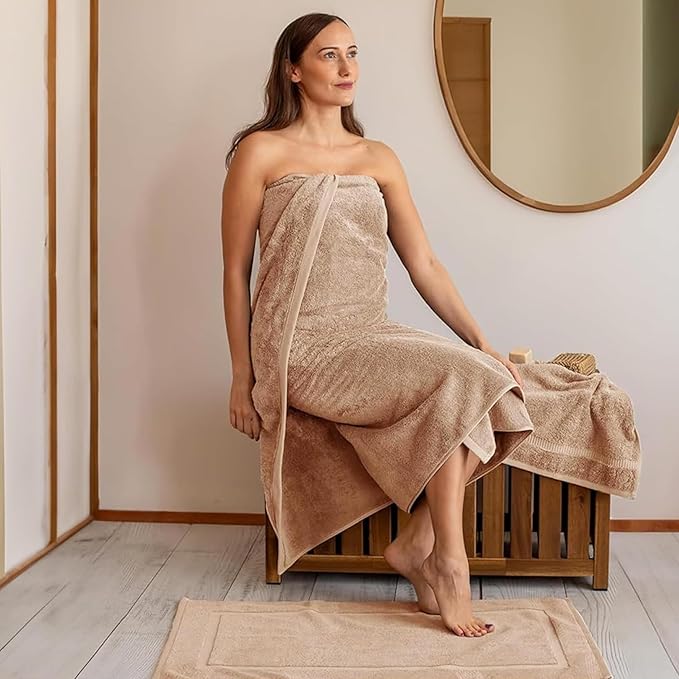 SALBAKOS 100% Turkish Cotton Extra Large Bath Sheet Towel Set of 2, 35x70 inch | Premium Quality | Hotel Collection Soft, Absorbent, Oversize Bath Towels | Made in Turkey (Taupe, 2 Bath Sheets)