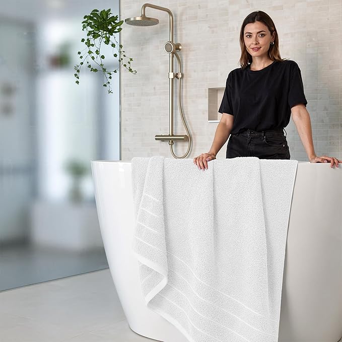 RIVERSIDE Pack of 4 Premium Extra Large White Bath Towels 30 x 60 Inches, 100% Cotton, Super Soft & Highly Absorbent, Larger & Lighter Weight, Quicker to Dry, Perfect for Bathroom