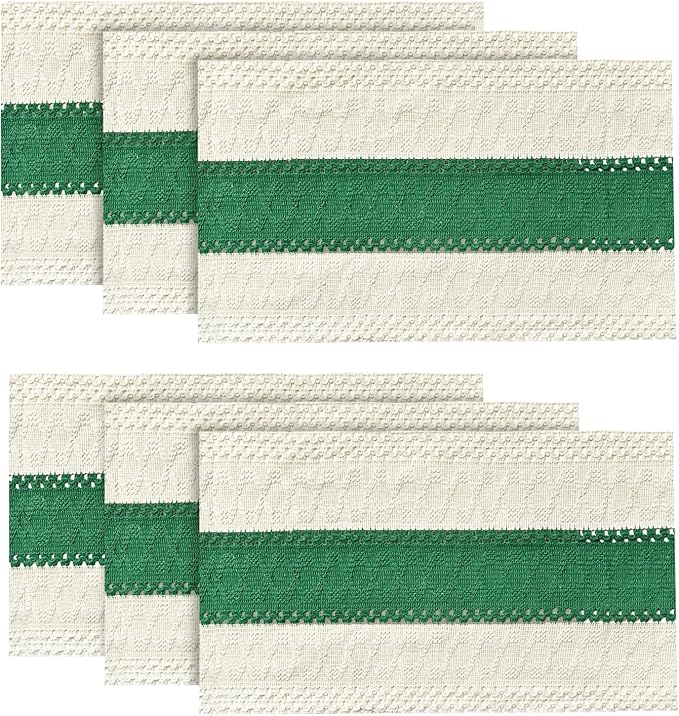 Artoid Mode Dark Green Farmhouse Rustic Placemats Set of 6,12x18 Inch Seasonal Holiday Hollow Table Mats Party Kitchen Dining Decoration