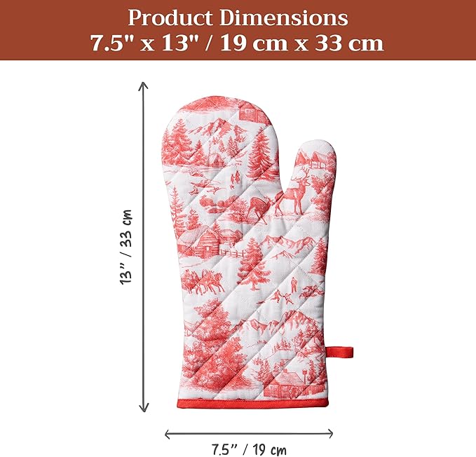 Maison d' Hermine Oven Gloves 100% Cotton Oven Mitt 7" x 13" with Loop Heat Resistant BBQ Cooking Gloves for Thanksgiving Christmas Decorations Baking Handling Hot Pans (Pack of 1, Winter Jouy)