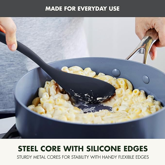 GreenPan Silicone Solid Spoon, Mixing Stirring Serving, Cooking Kitchen Utensil, Flexible Rubber Nonstick Cookware, Rigid Steel Core, Heat-Resistant, Anti-Slip Handle, BPA-Free, Dishwasher Safe, Gray