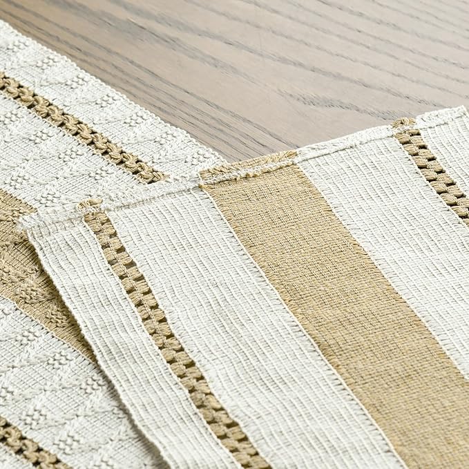 Artoid Mode Burlap Brown Farmhouse Woven Rustic Table Runner, Seasonal Holiday Hollow Kitchen Dining Table Decoration for Home Party Decor 12x48 Inch