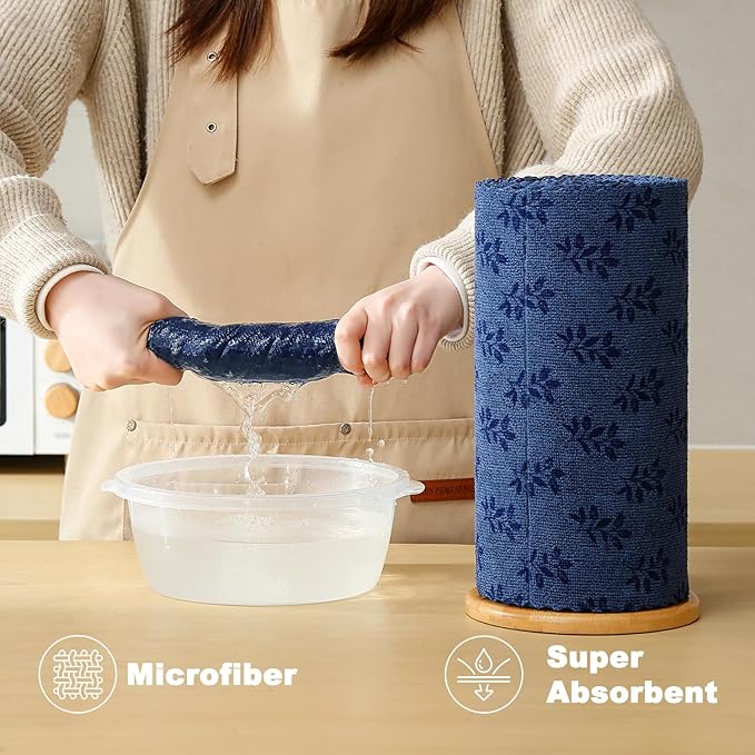 Microfiber Cleaning Cloth Roll,80 Pack Cleaning Towels,Lint Free Rags Paper Towels & Tear Away Reusable Towels,Washable Shop Rags Floral Wipe Cloth,Wash Cloths Dish Rags for Car Kitchen Window
