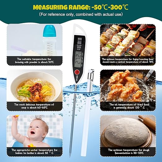 Copkim 12 Set Waterproof Food Thermometer for Water, Liquid, Candle and Cooking Digital Meat Thermometer with Long Probe Instant Read for Kitchen BBQ Grill Candy (White)