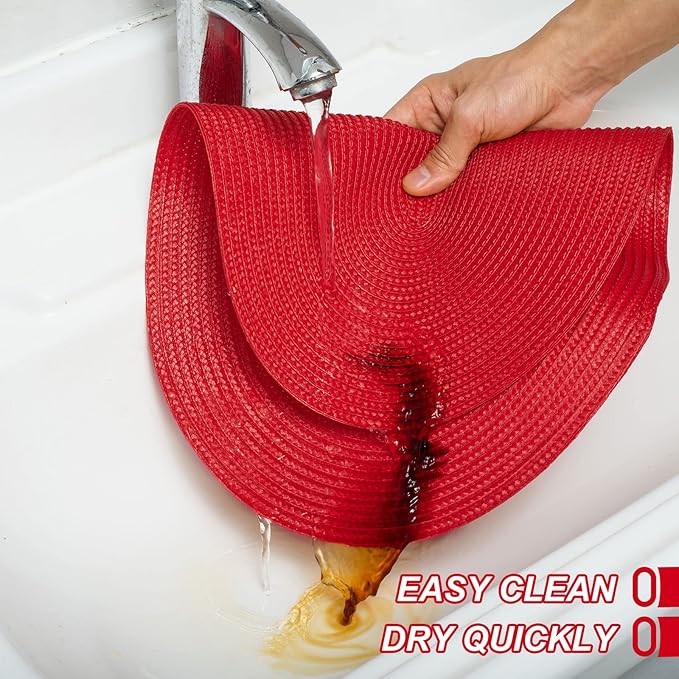 AHHFSMEI Placemats Set of 4 for Dining Table Washable Woven Non-Slip 18x12 inches Placemat Heat-Resistant Durable Table Mats for Dining Table Easy to Clean (Oval red, 4)