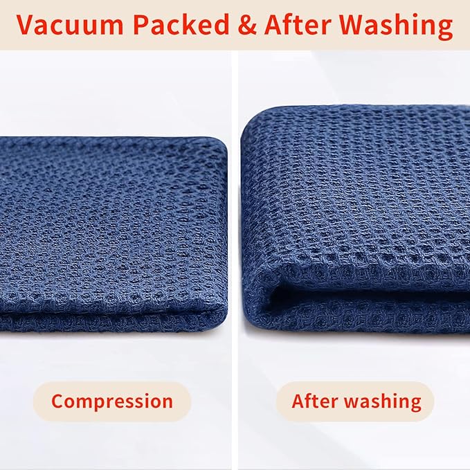 Homaxy 100% Cotton Kitchen Towels and Dishcloths Set, 12 x 12 Inches and 13 x 28 Inches, Set of 16 Bulk Kitchen Towels Set, Ultra Soft Absorbent Dish Cloths for Washing Dishes, Navy Blue