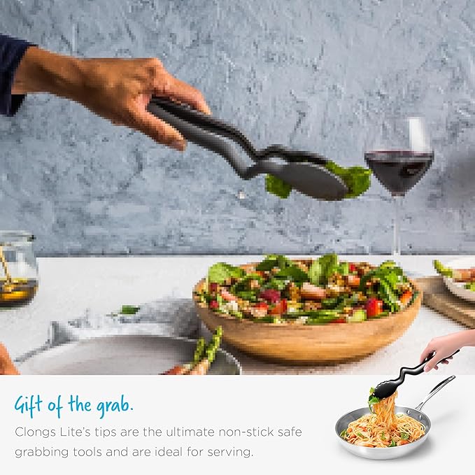 Dreamfarm Clongs Lite Nylon Kitchen Cooking Tongs, Click-Lock Open & Close with Extra Grippy Tips - 10.5" Black